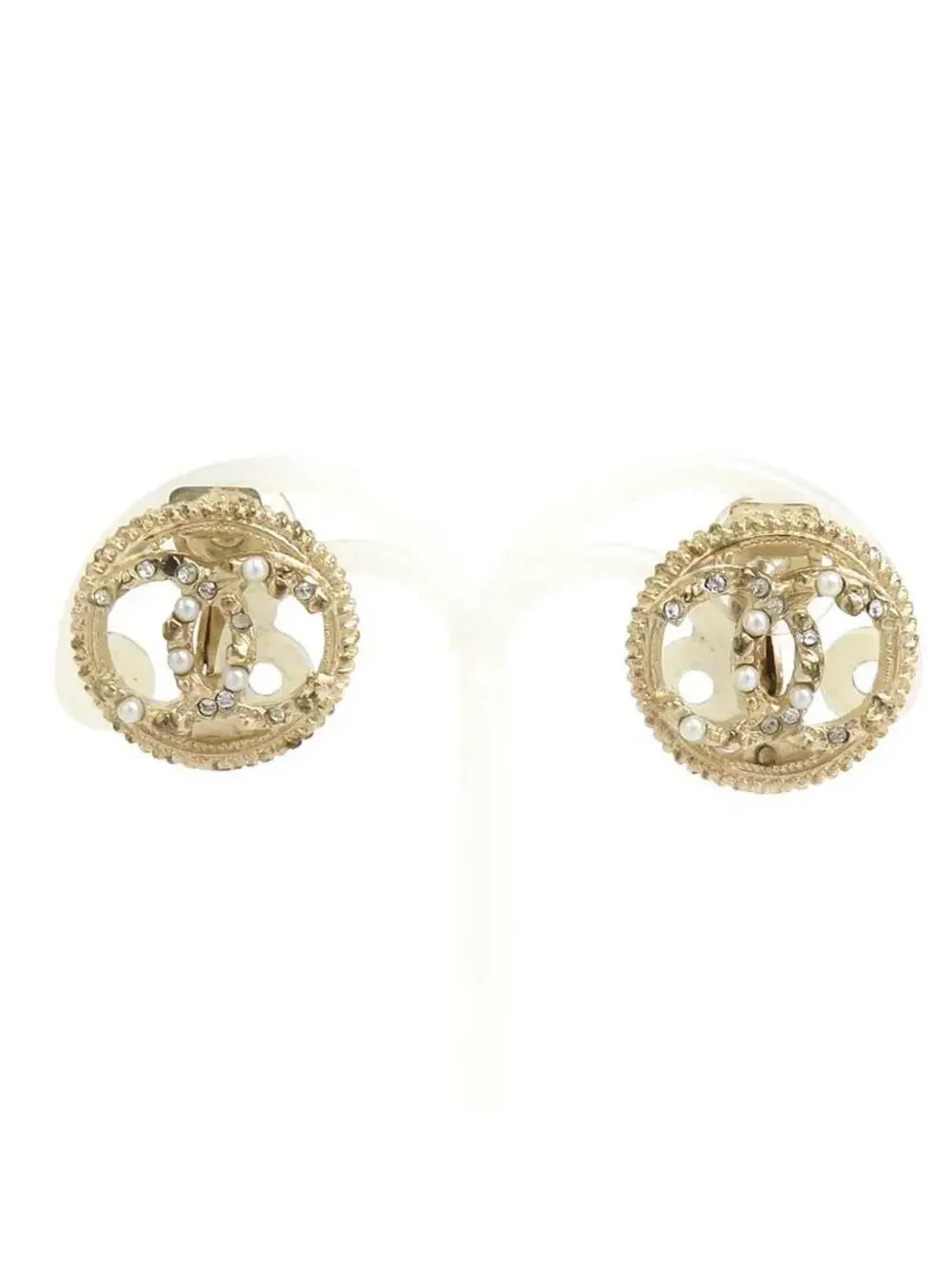 Auth Chanel Cc Logo Earrings Gold/White #302680C30B